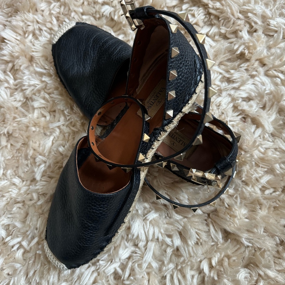Valentino Rockstud Accents Leather Espadrilles Size 6.5